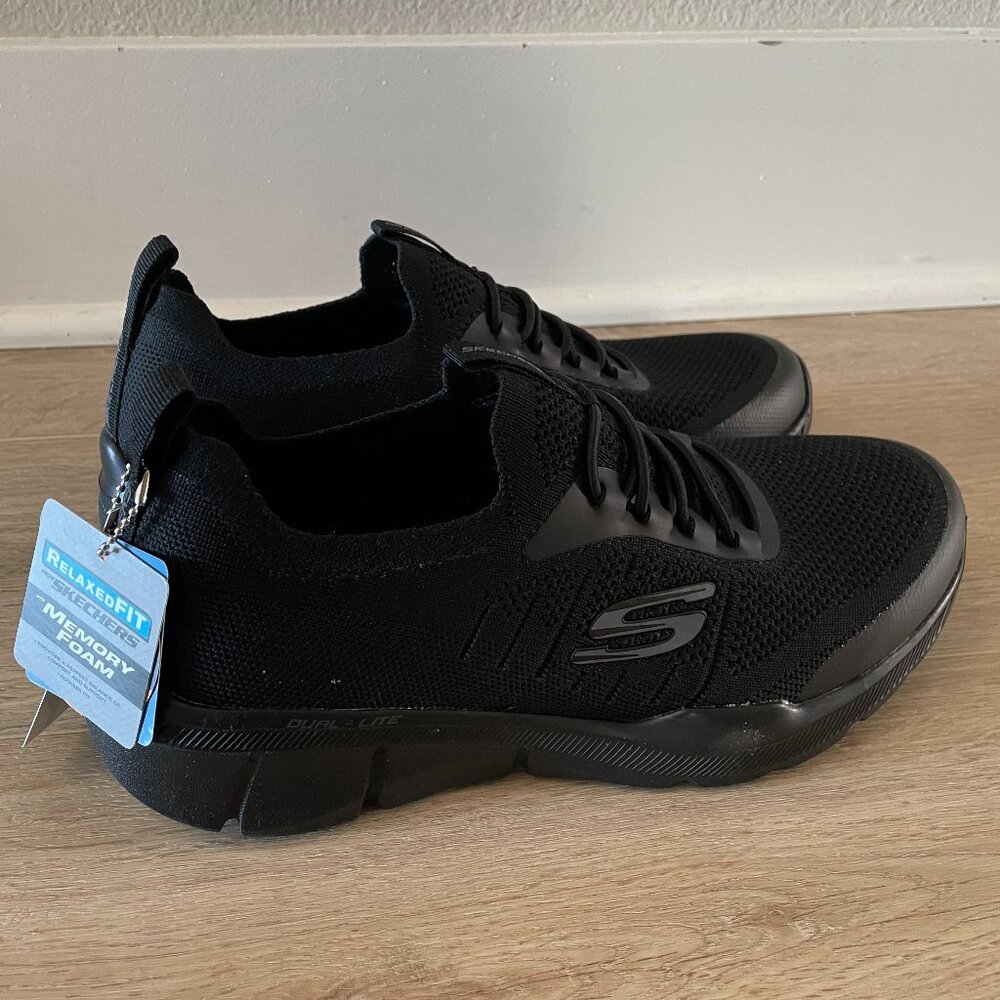 SKECHERS || Men's Black Memory Foam Stretch Fit Athletic Shoes - Size 8 - NEW - Picture 2 of 2